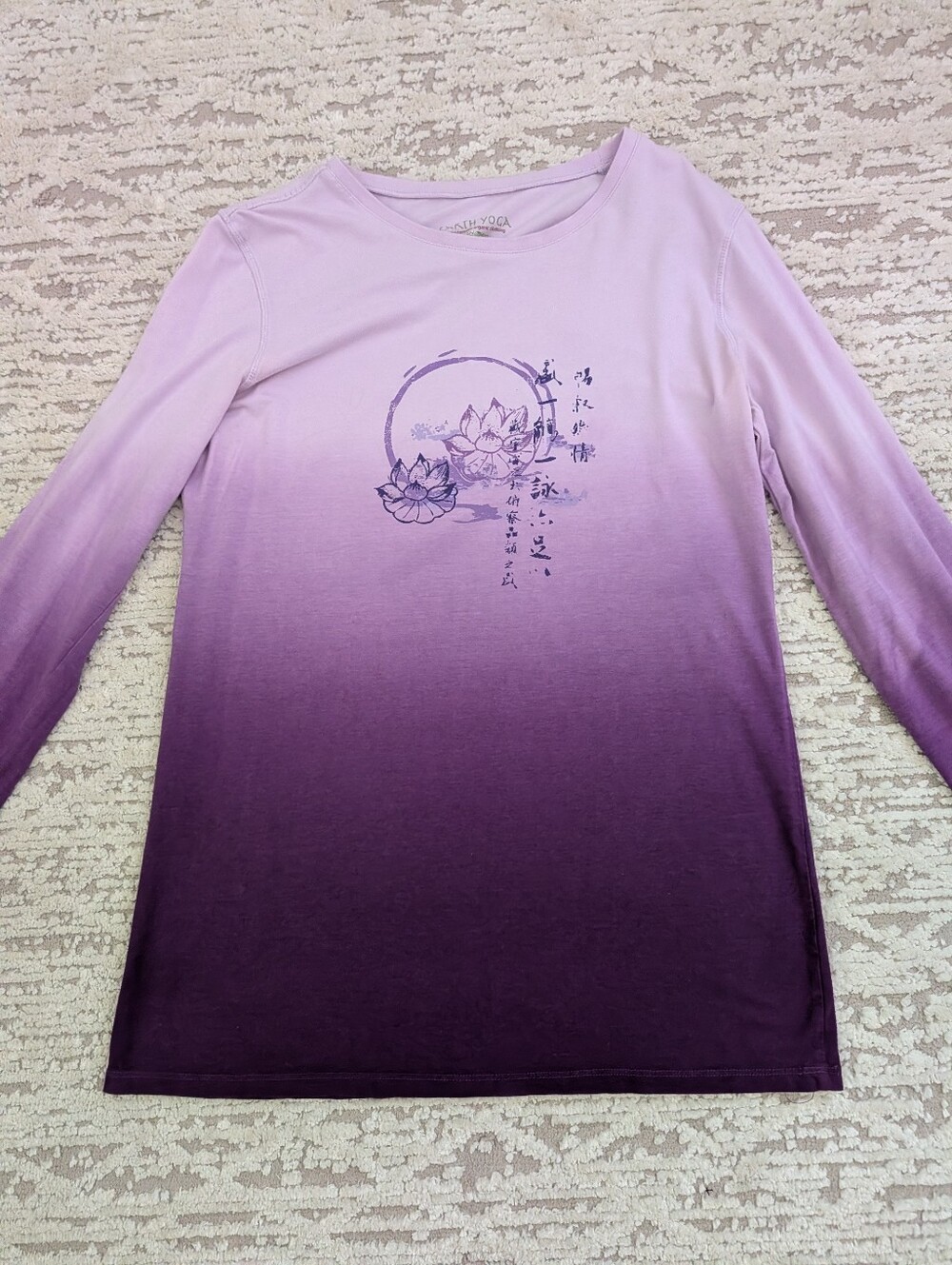Earth Yoga‎ XL Organic Cotton Blend Long Sleeve Top Purple Ombre w Flower Design